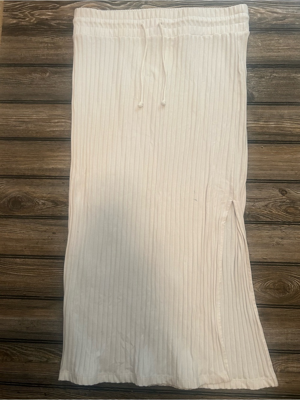 Universal Thread Cream Ribbed Drawstring Midi Skirt with Side Slit